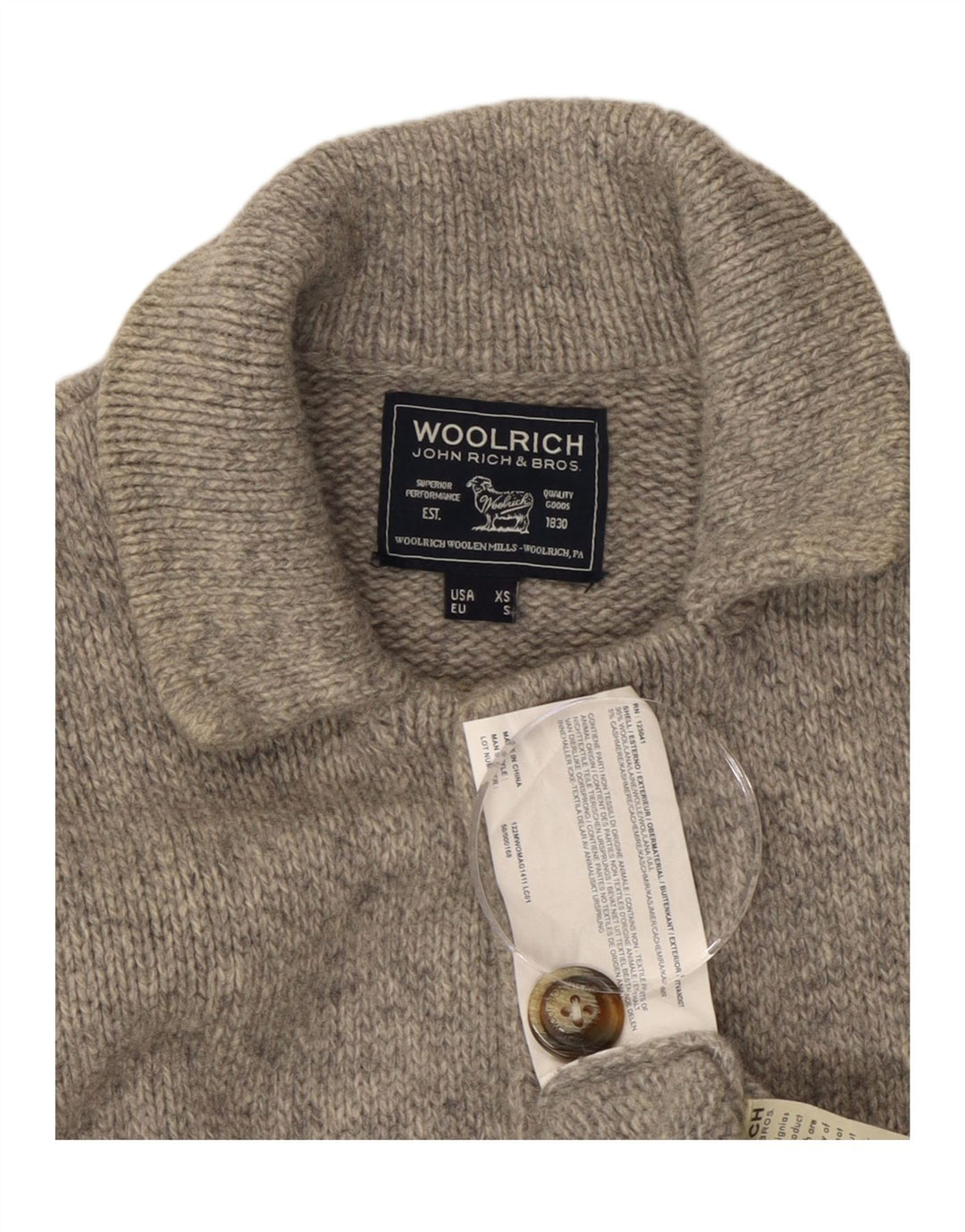 Suéter cardigã masculino WOOLRICH XS lã cinza