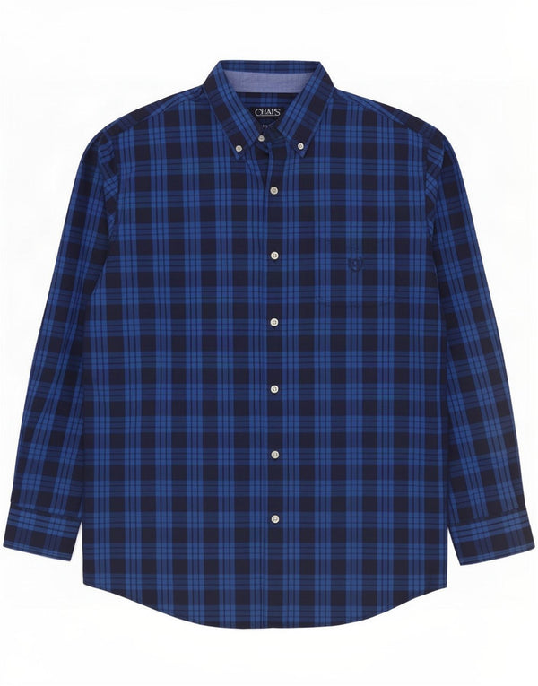 Camisa masculina Chaps Easy Care grande algodão xadrez azul marinho