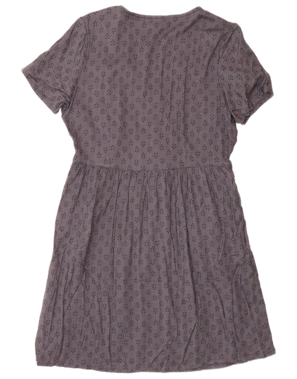 Vestido evasê feminino Fat Face Reino Unido 12 Viscose geométrica roxa média