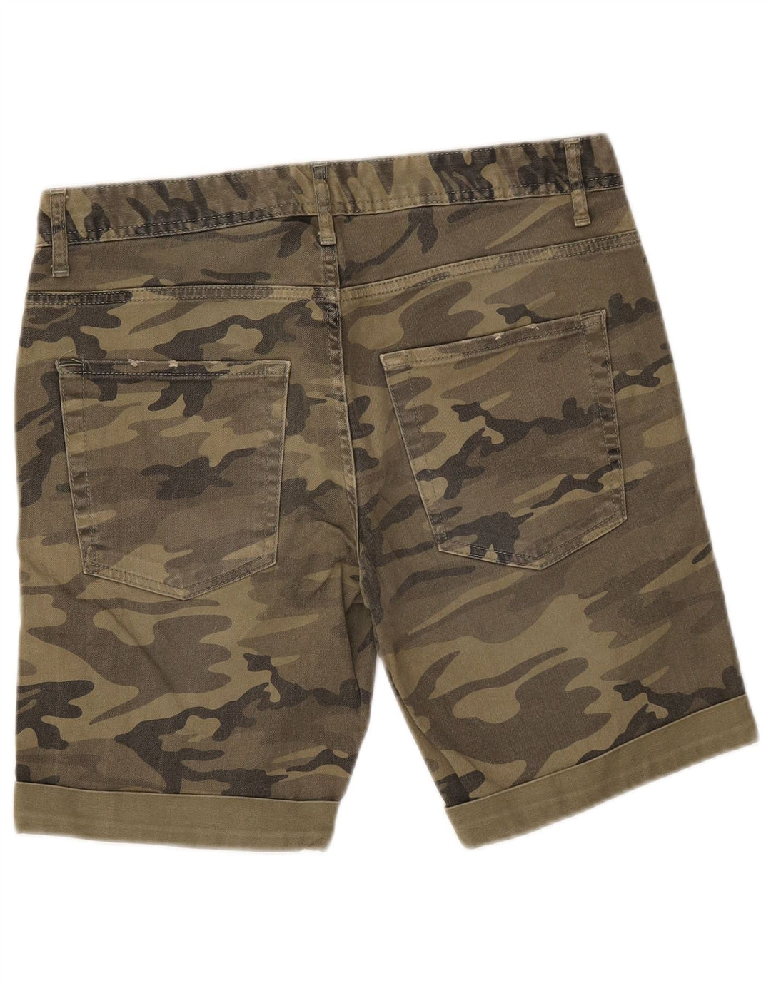 Benetton Shorts feminino casual IT 46 grande W32 cáqui camuflado algodão