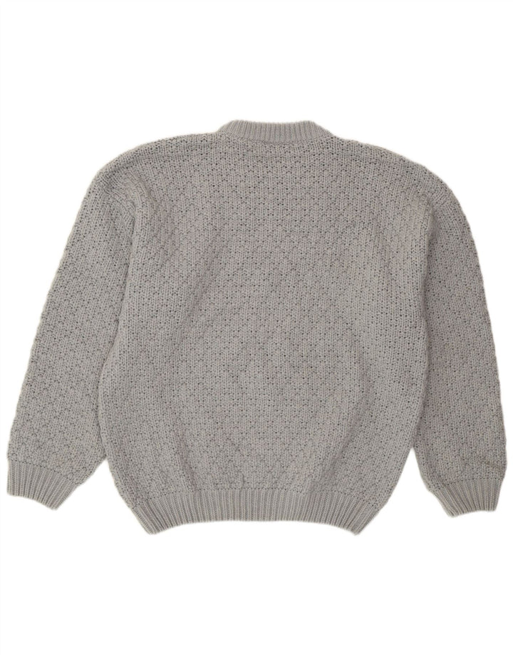 Suéter vintage masculino com gola redonda, grande lã cinza