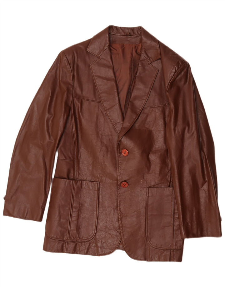 Jaqueta blazer masculina de couro com 2 botões Jean Pierre Reino Unido 38 marrom médio