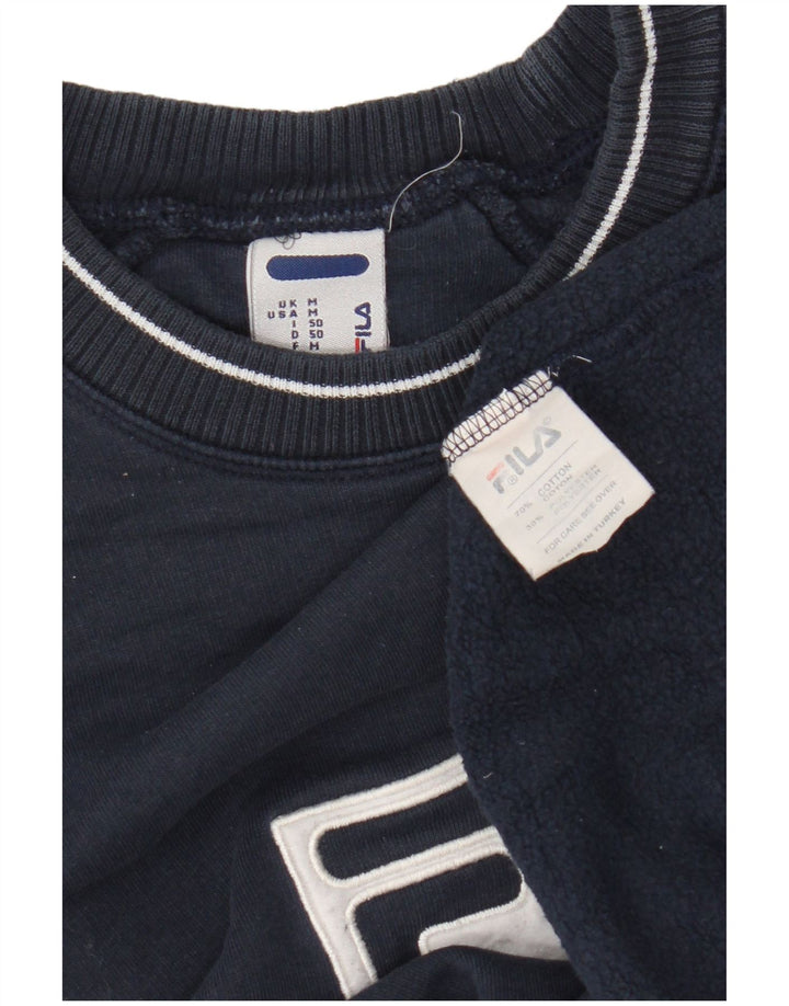 Fila moletom gráfico masculino jumper médio azul marinho algodão