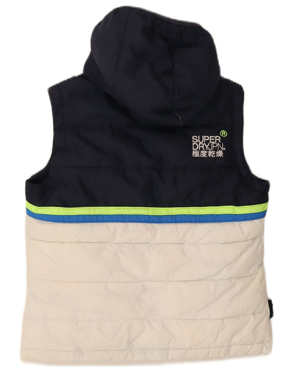 Colete acolchoado com capuz feminino Superdry UK 16 grande bloco colorido azul marinho