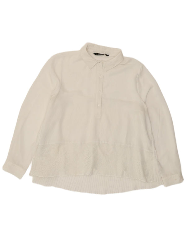 Camisa polo feminina de manga comprida Zara UK 18 XL branca