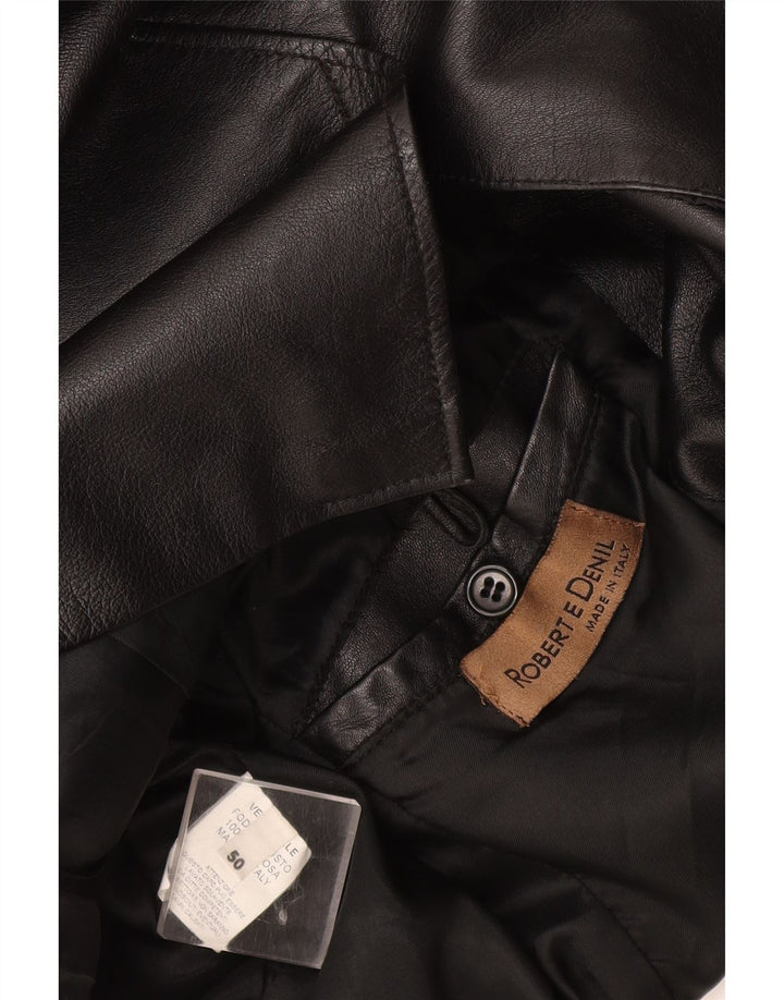 Jaqueta blazer de couro masculina vintage com 3 botões IT 50 couro preto grande