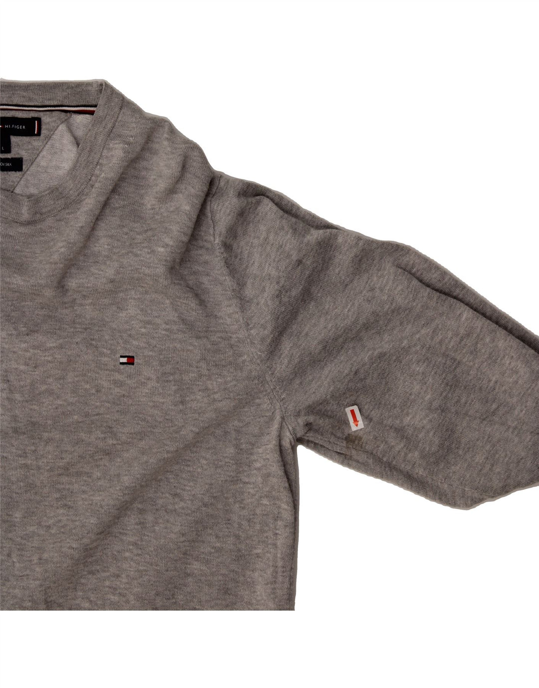 TOMMY HILFIGER Mens Boat Neck Jumper Sweater Large Grey Cotton Vintage Tommy Hilfiger and Second-Hand Tommy Hilfiger from Messina Hembry 