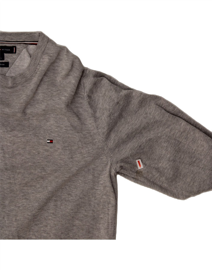 TOMMY HILFIGER Mens Boat Neck Jumper Sweater Large Grey Cotton Vintage Tommy Hilfiger and Second-Hand Tommy Hilfiger from Messina Hembry 