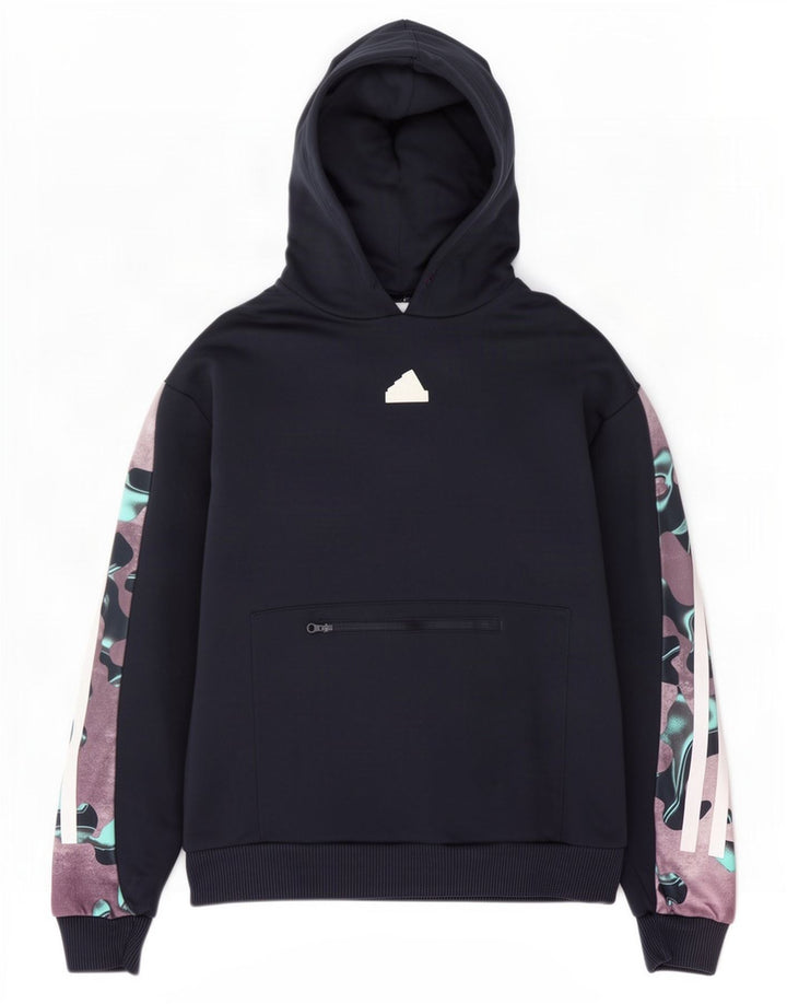 Adidas masculino moletom com capuz pequeno poliéster camuflado azul marinho