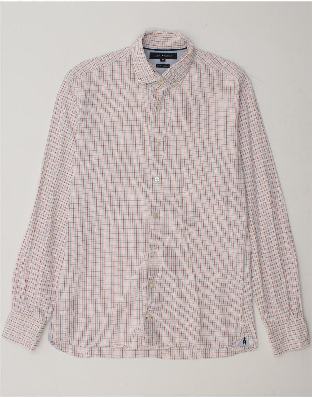 Camisa masculina TOMMY HILFIGER de algodão xadrez vermelho médio