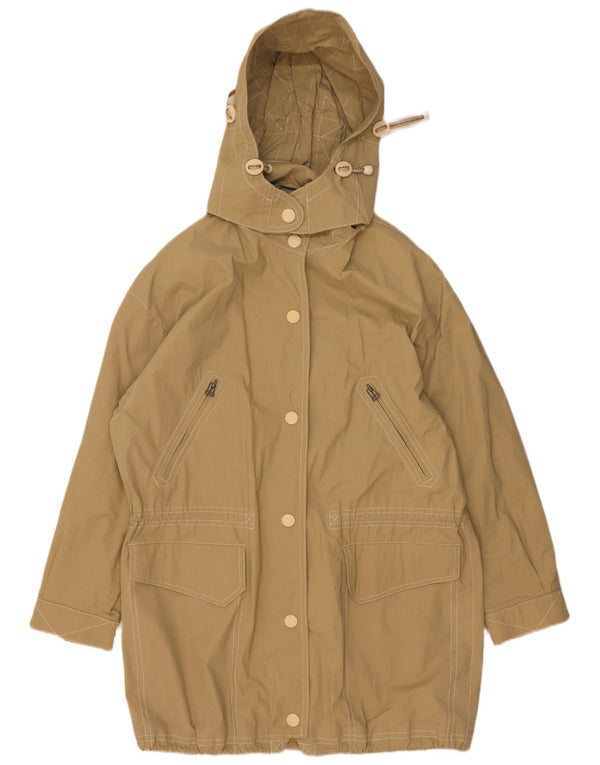 Jaqueta Parka de grandes dimensões com capuz feminino vintage Reino Unido 8 algodão bege pequeno