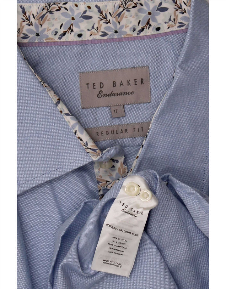 Camisa masculina Ted Baker de ajuste regular tamanho 17 XL algodão azul
