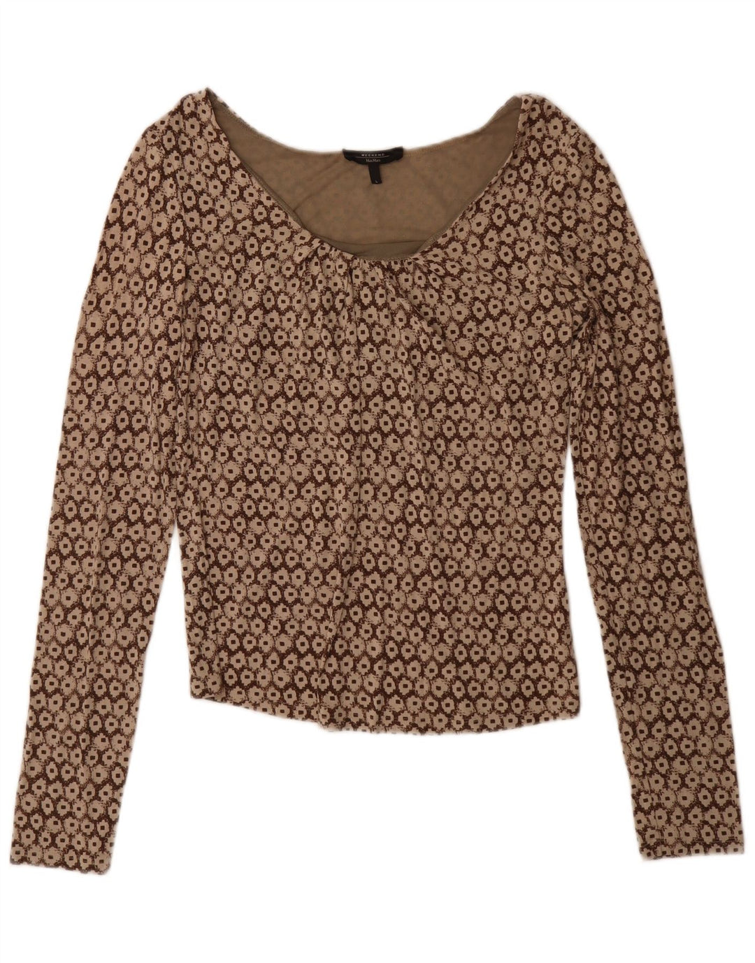 Blusa feminina Max Mara de manga comprida para fim de semana Reino Unido 14 grande marrom geométrico