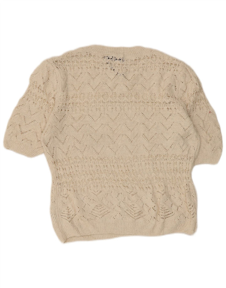 Blusa feminina de crochê Zara Top UK 12 médio off white poliéster