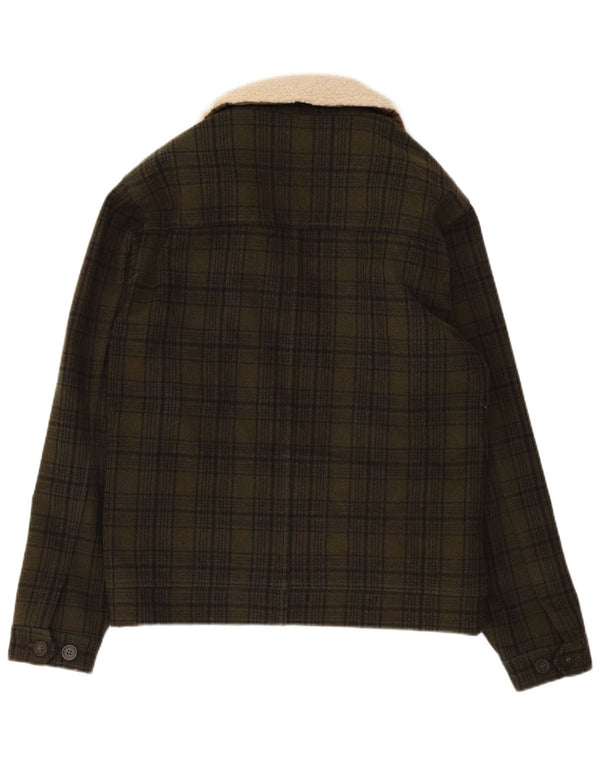 Jaqueta corta-vento masculina mínima Reino Unido 40 xadrez verde grande