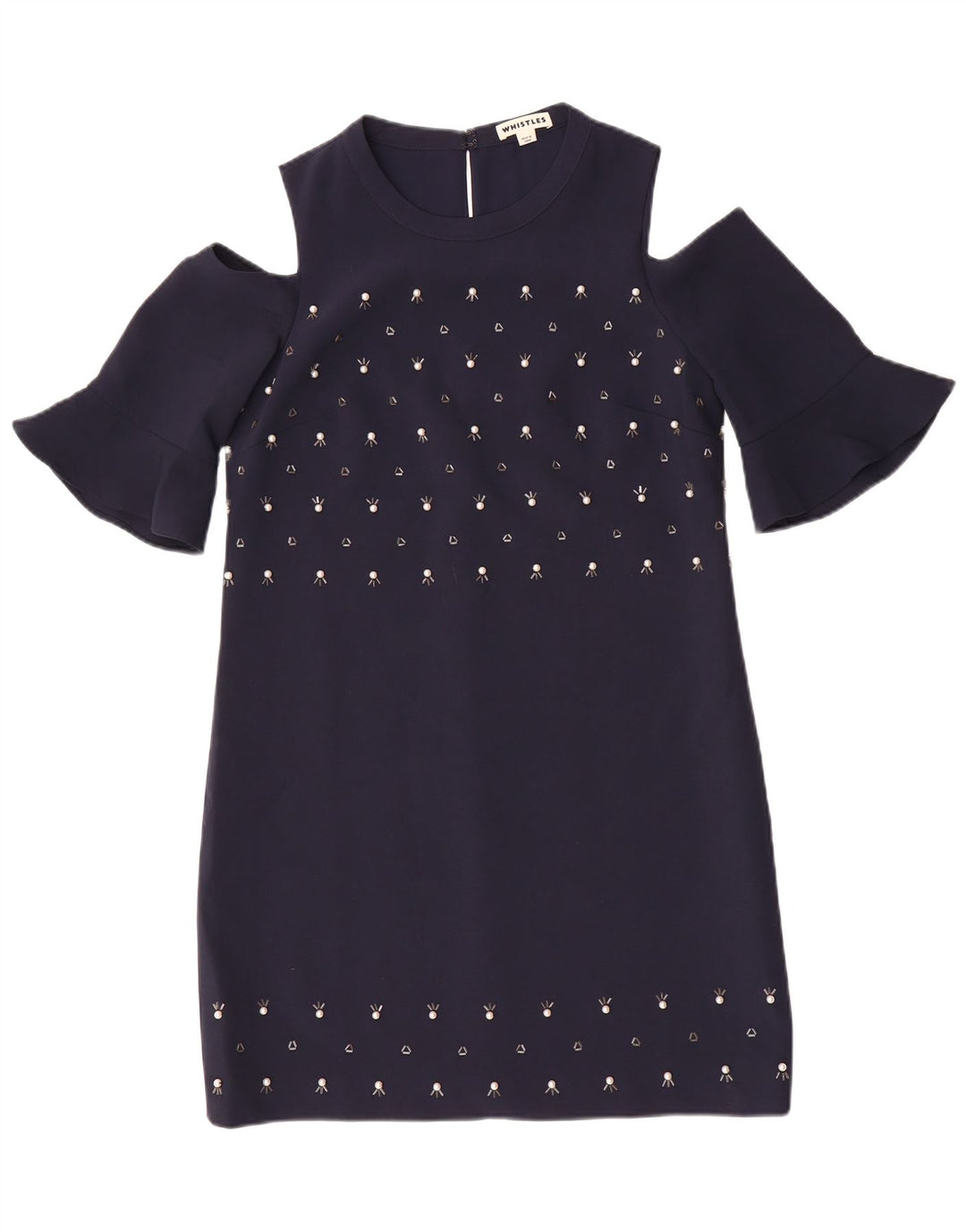 Whistles Mulheres Fora Do Ombro Vestido UK 10 Pequeno Poliéster Azul Marinho