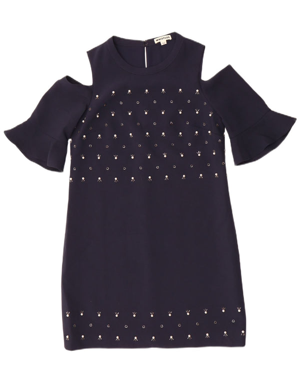 Whistles Mulheres Fora Do Ombro Vestido UK 10 Pequeno Poliéster Azul Marinho