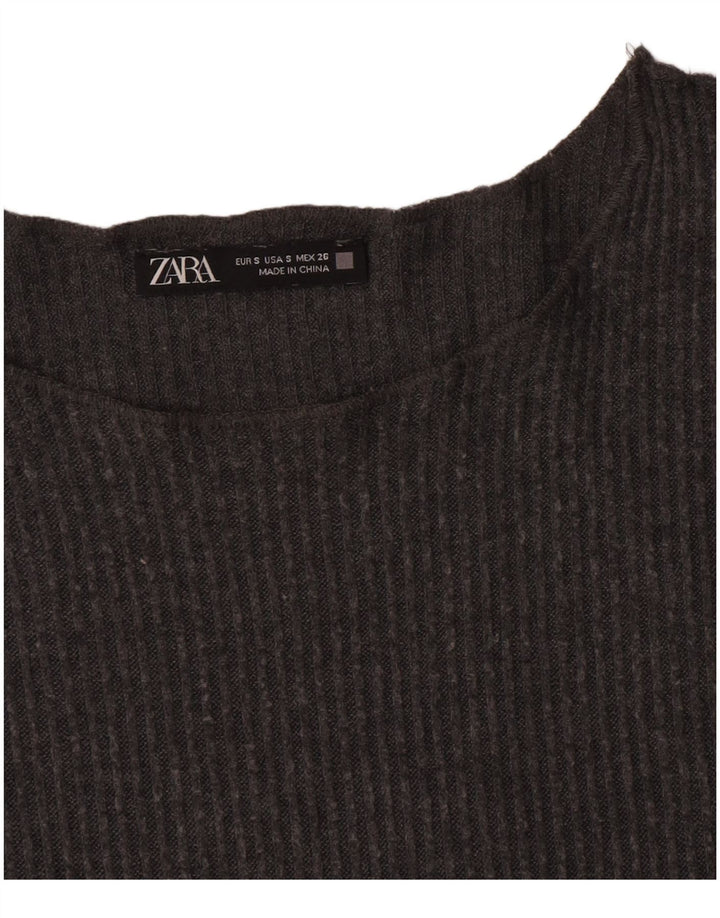 Top feminino Zara manga comprida UK 10 pequeno cinza