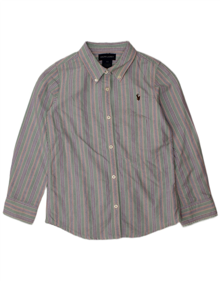 Camisa de flanela masculina RALPH LAUREN 5-6 anos algodão listrado verde