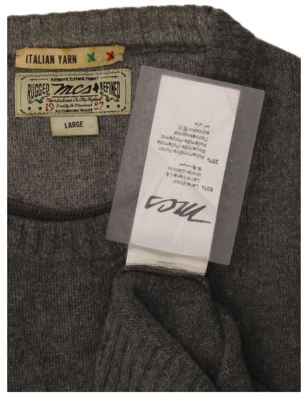 Suéter masculino Marlboro Classics com gola redonda, grande lã cinza