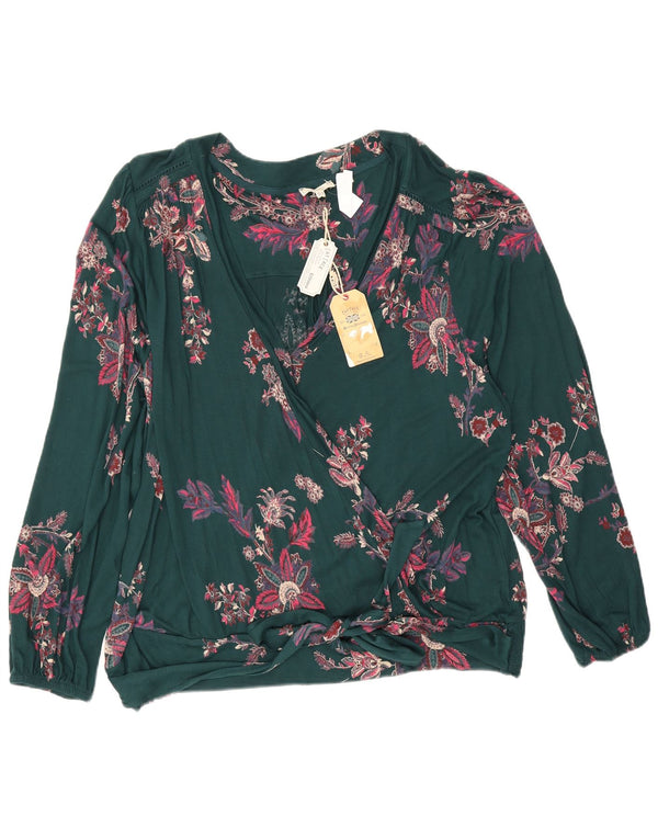 Blusa feminina de manga comprida Fat Face Top UK 22 3XL viscose floral verde