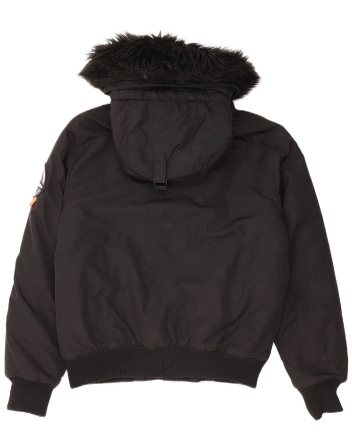 Superdry Mens Hooded Padded Jacket UK 38 Medium Black Nylon