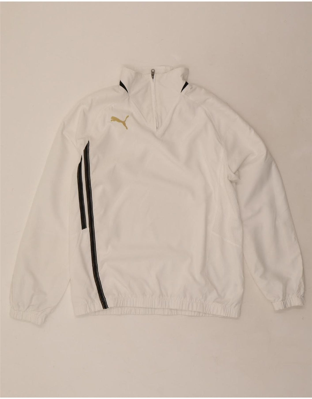 PUMA Mens Graphic Zip Neck Pulôver Treino Top Médio Branco