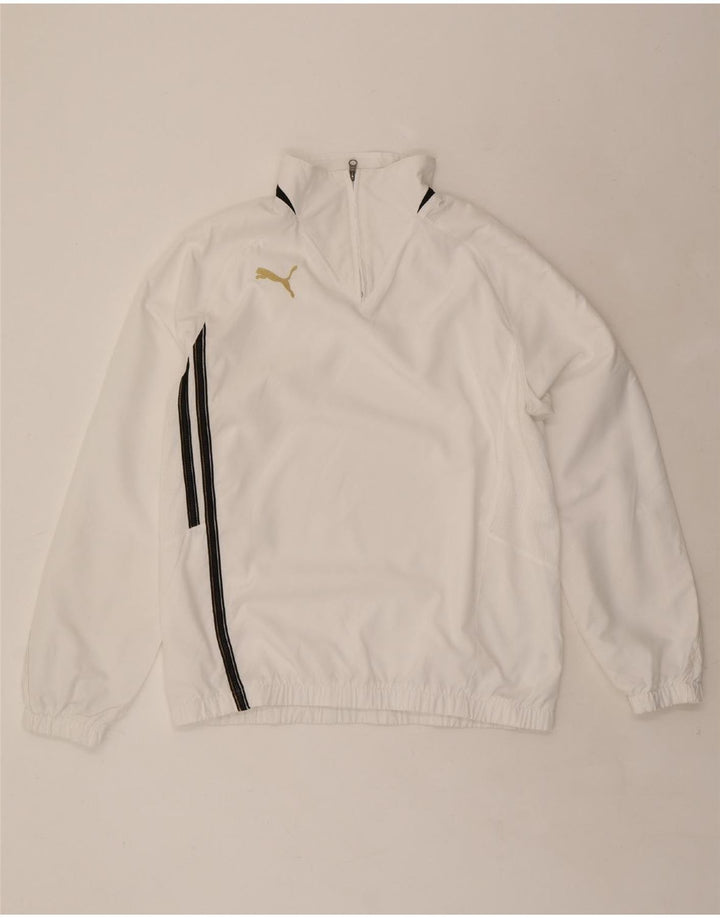 PUMA Mens Graphic Zip Neck Pulôver Treino Top Médio Branco