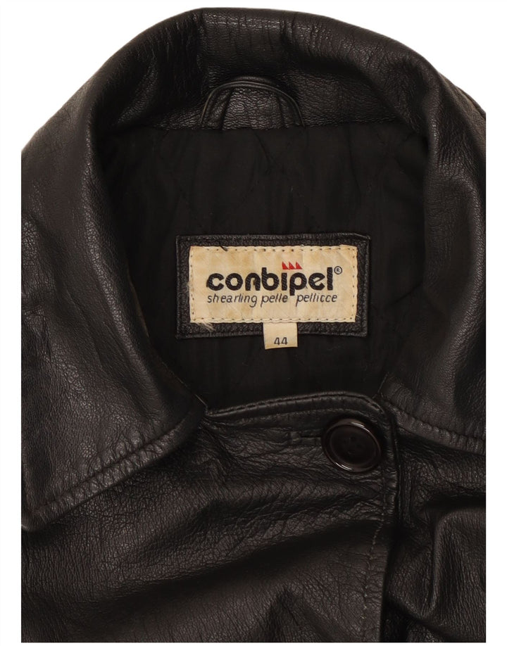 Jaqueta feminina de couro superdimensionada Conbipel IT 44 couro preto médio