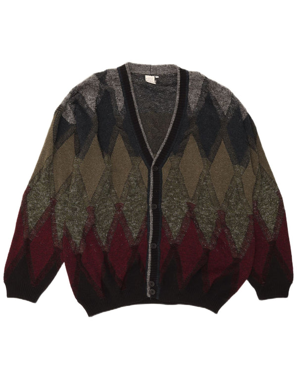 Suéter cardigã masculino vintage IT 50 médio multicolorido Argyle/Diamante