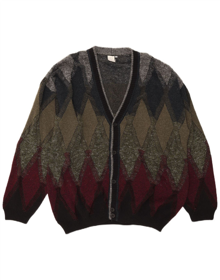 Suéter cardigã masculino vintage IT 50 médio multicolorido Argyle/Diamante