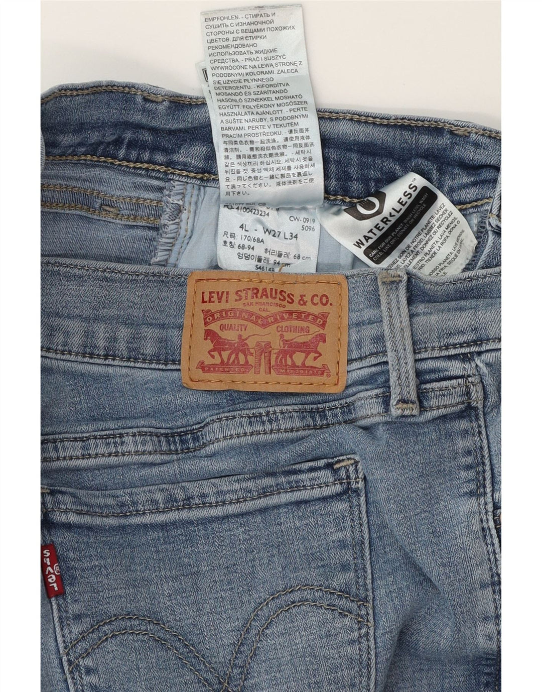 LEVI'S Feminino 505 Straight Jeans US 4 Pequeno W27 L34 Azul Algodão