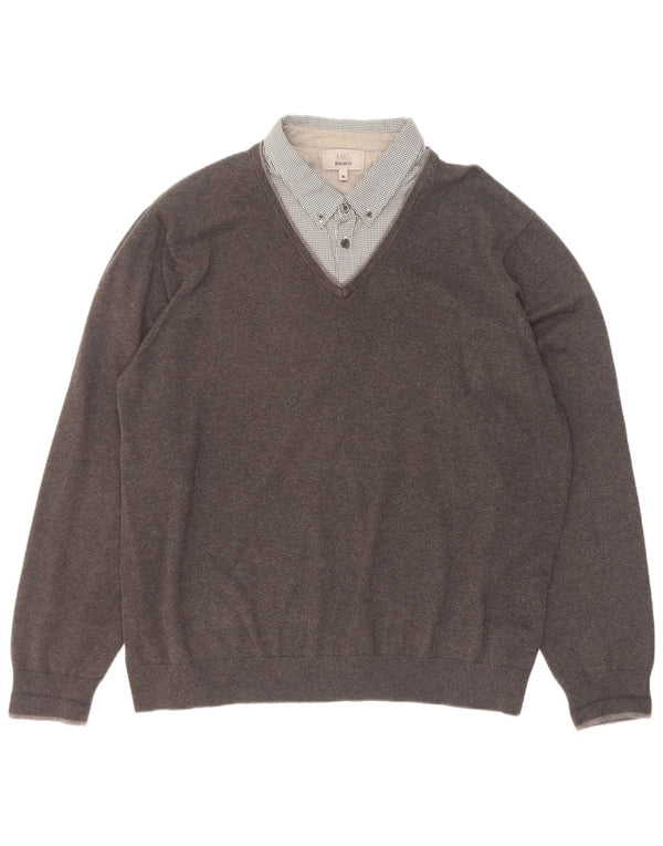 Suéter masculino Marks & Spencer com ajuste regular e decote em V XL algodão cinza