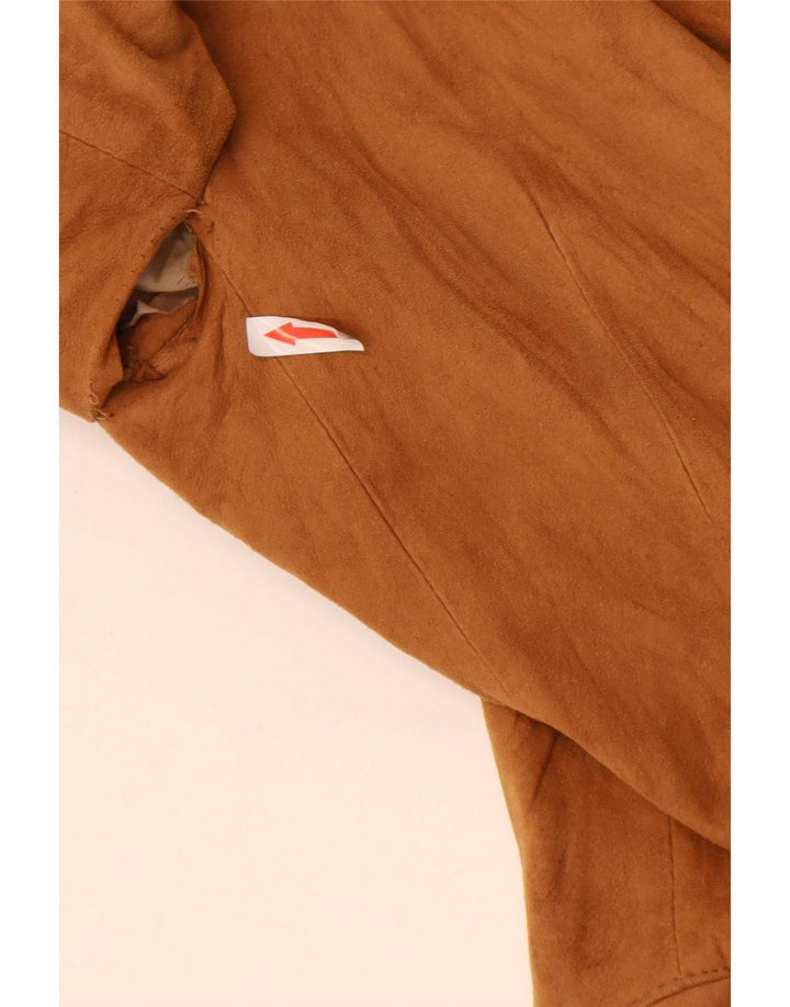 Jaqueta blazer feminina vintage de camurça com peito duplo Reino Unido 12 bege médio