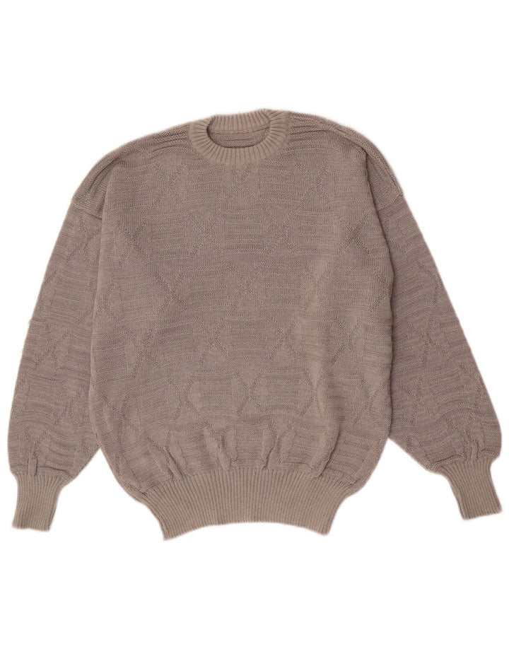 Suéter vintage masculino com gola redonda cinza médio