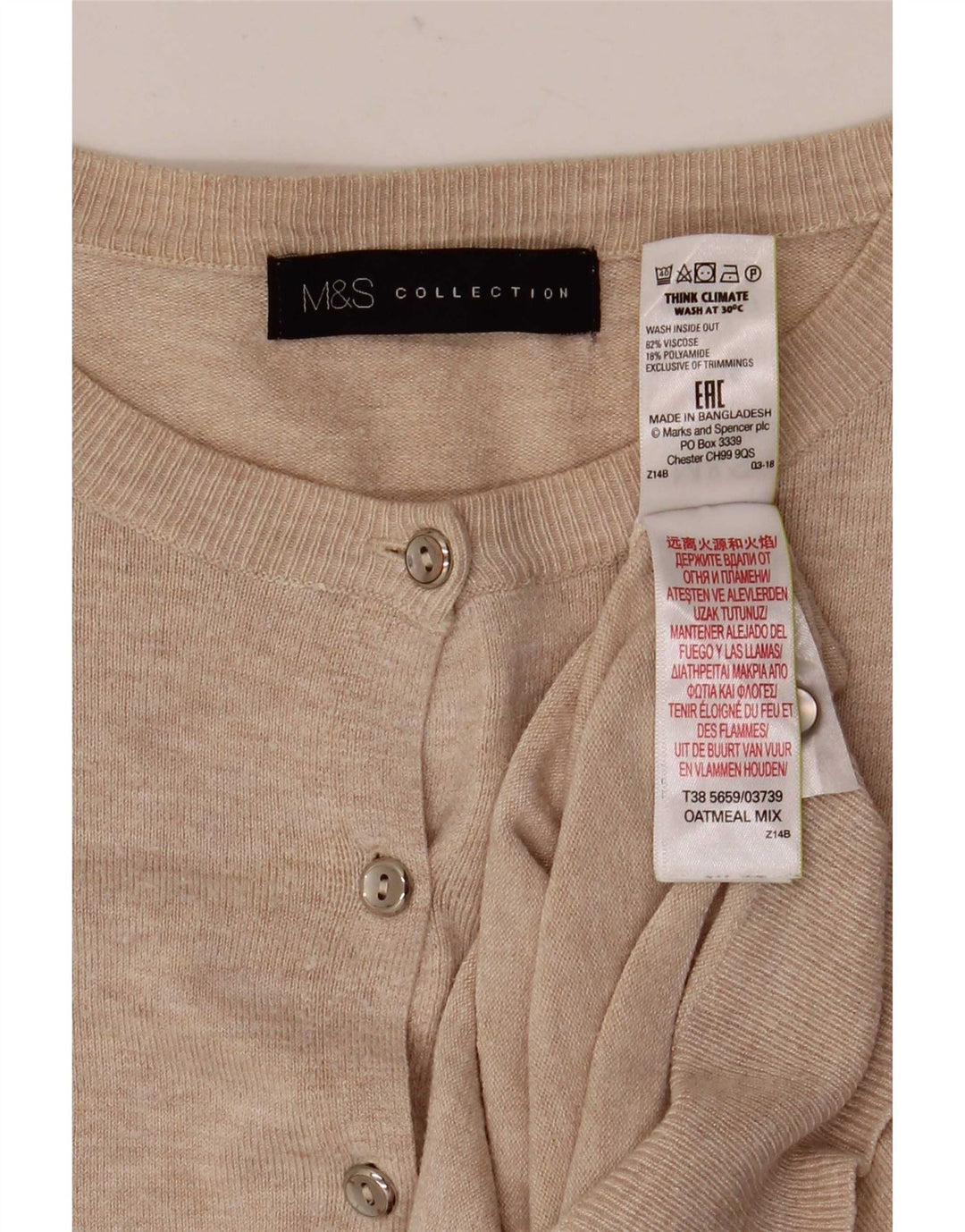 Suéter cardigã feminino Marks & Spencer UK 10 pequeno bege viscose