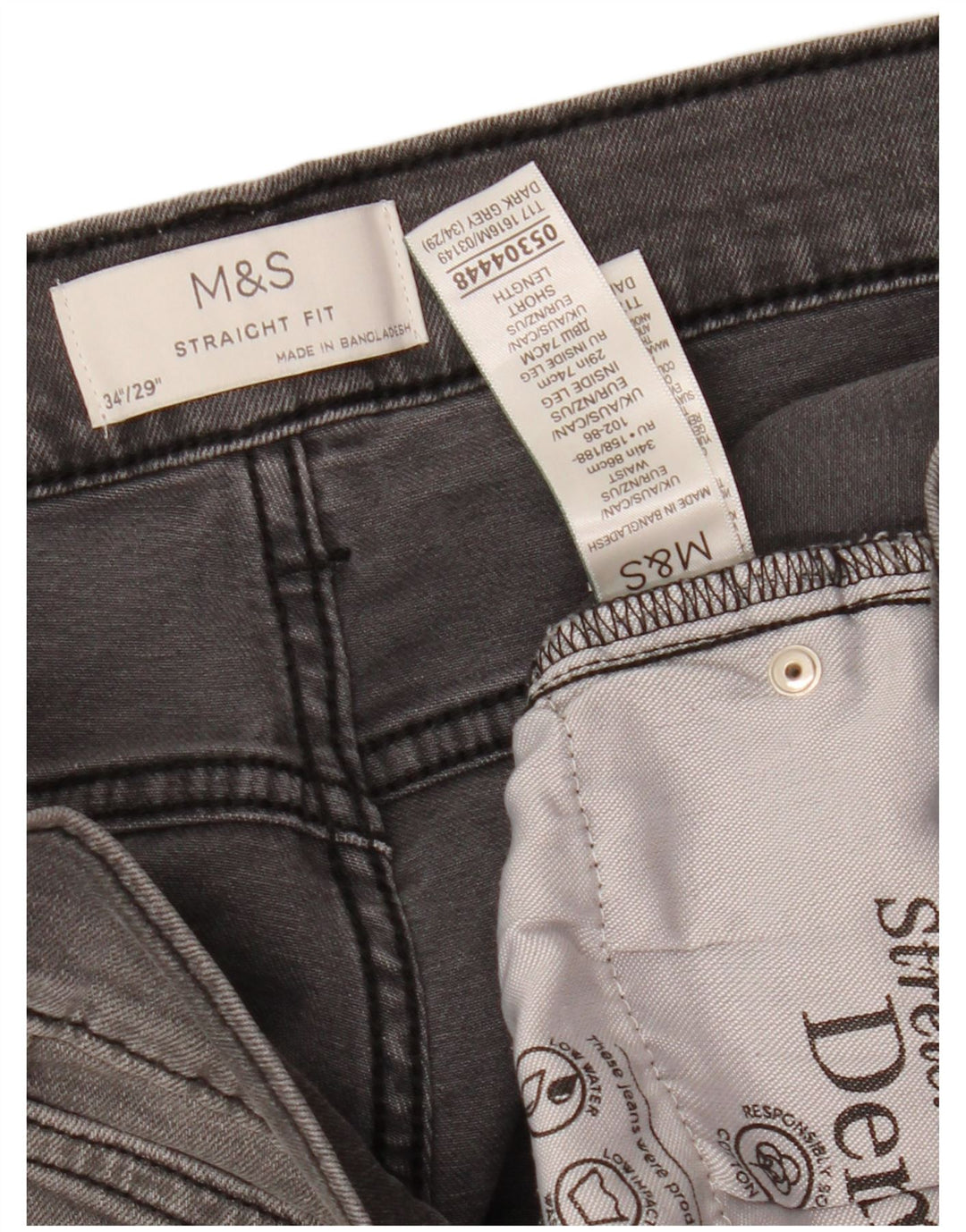 Calça jeans reta masculina MARKS & SPENCER W34 L29 algodão cinza