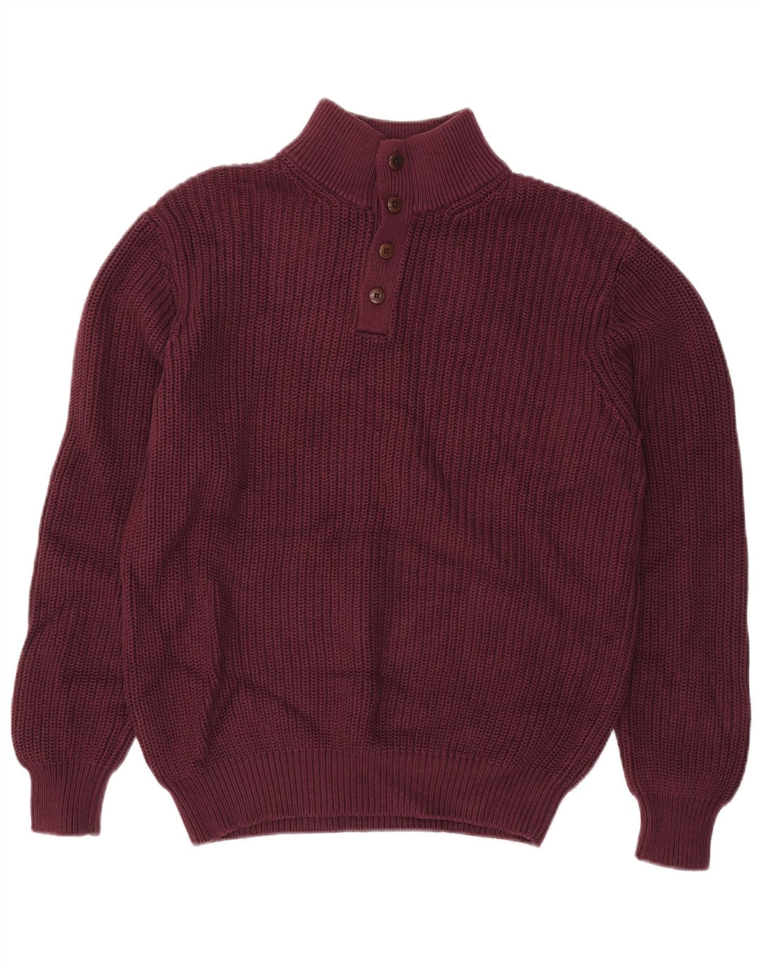 L.L.Bean Suéter masculino com gola e botão, algodão médio Borgonha