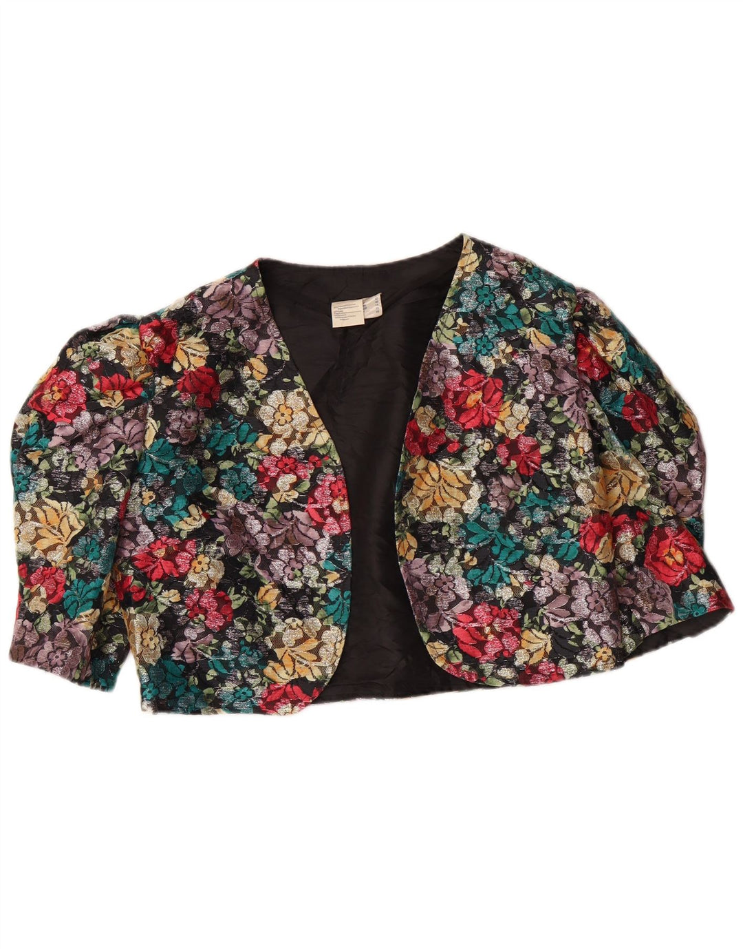 Jaqueta Bolero feminina VINTAGE manga 3/4 UK 14 média floral multicolorida