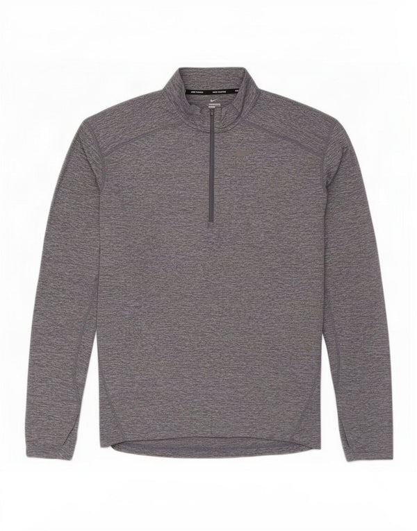 Nike Mens Dri Fit Zip Neck Pullover Treino Top Pequeno Cinza