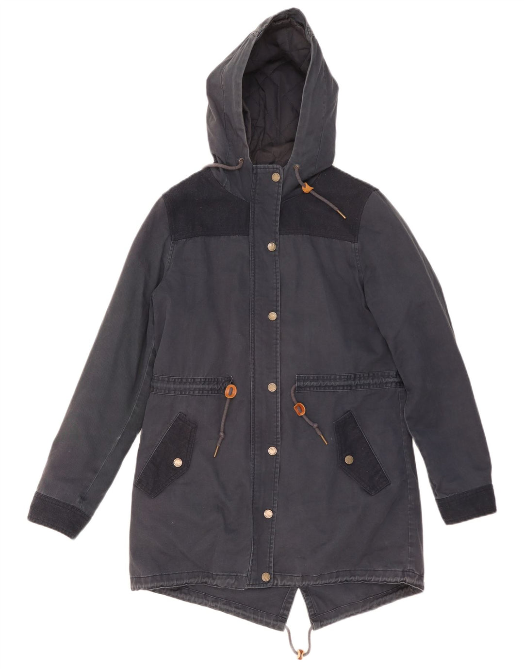 Jaqueta Parka com capuz feminina Fat Face Reino Unido 14 poliéster azul marinho médio