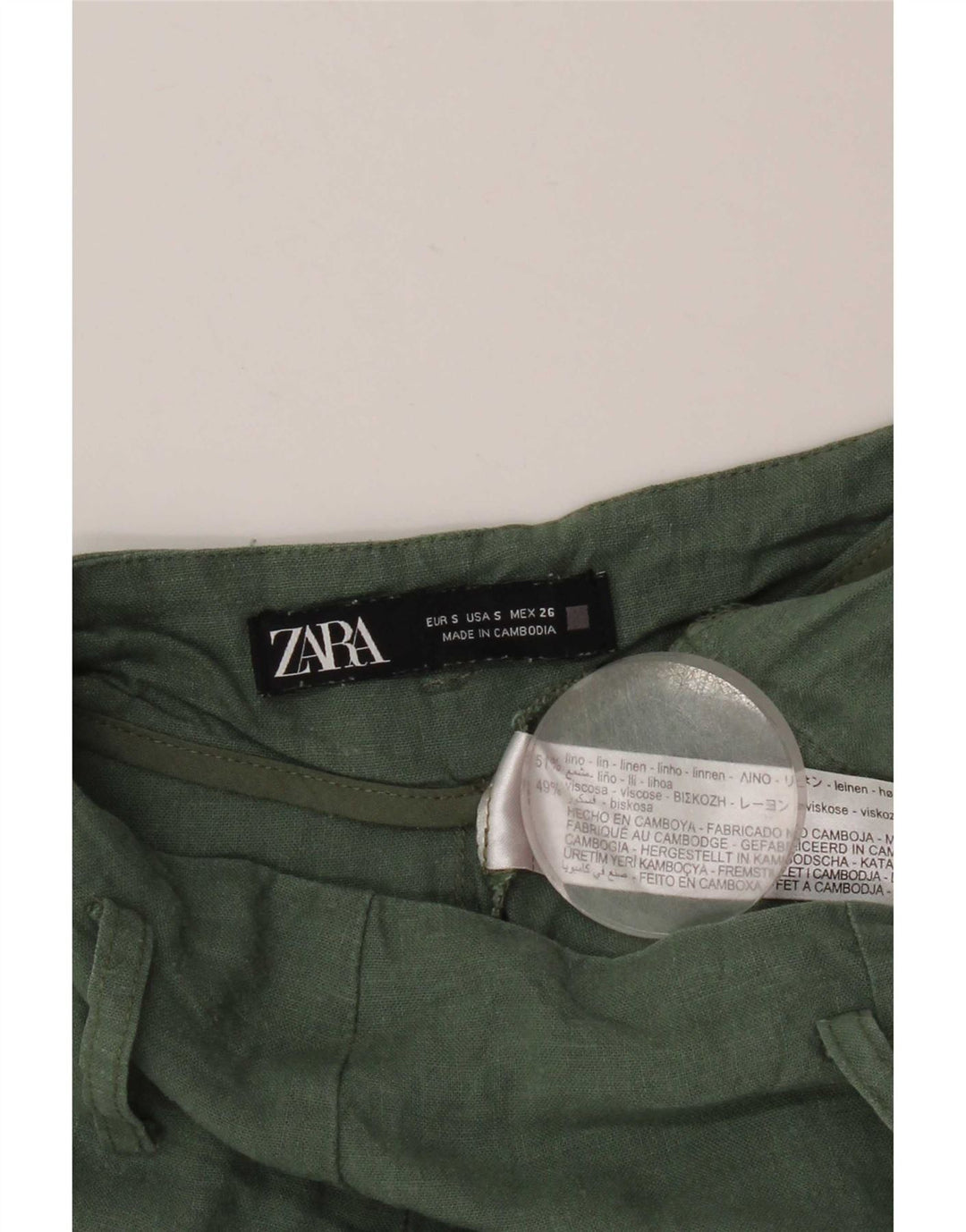 Shorts cargo feminino Zara pequeno W26 linho verde