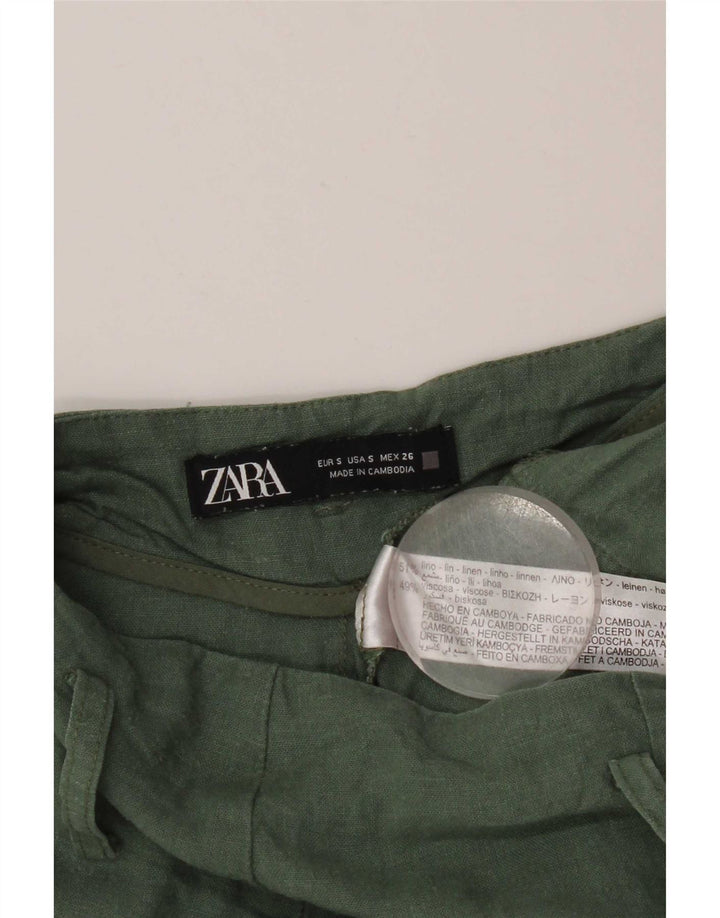Shorts cargo feminino Zara pequeno W26 linho verde