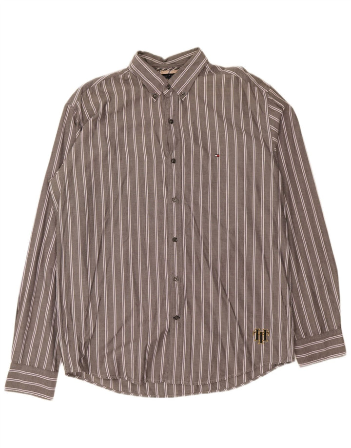 Camisa masculina Tommy Hilfiger vintage fit grande listrada cinza