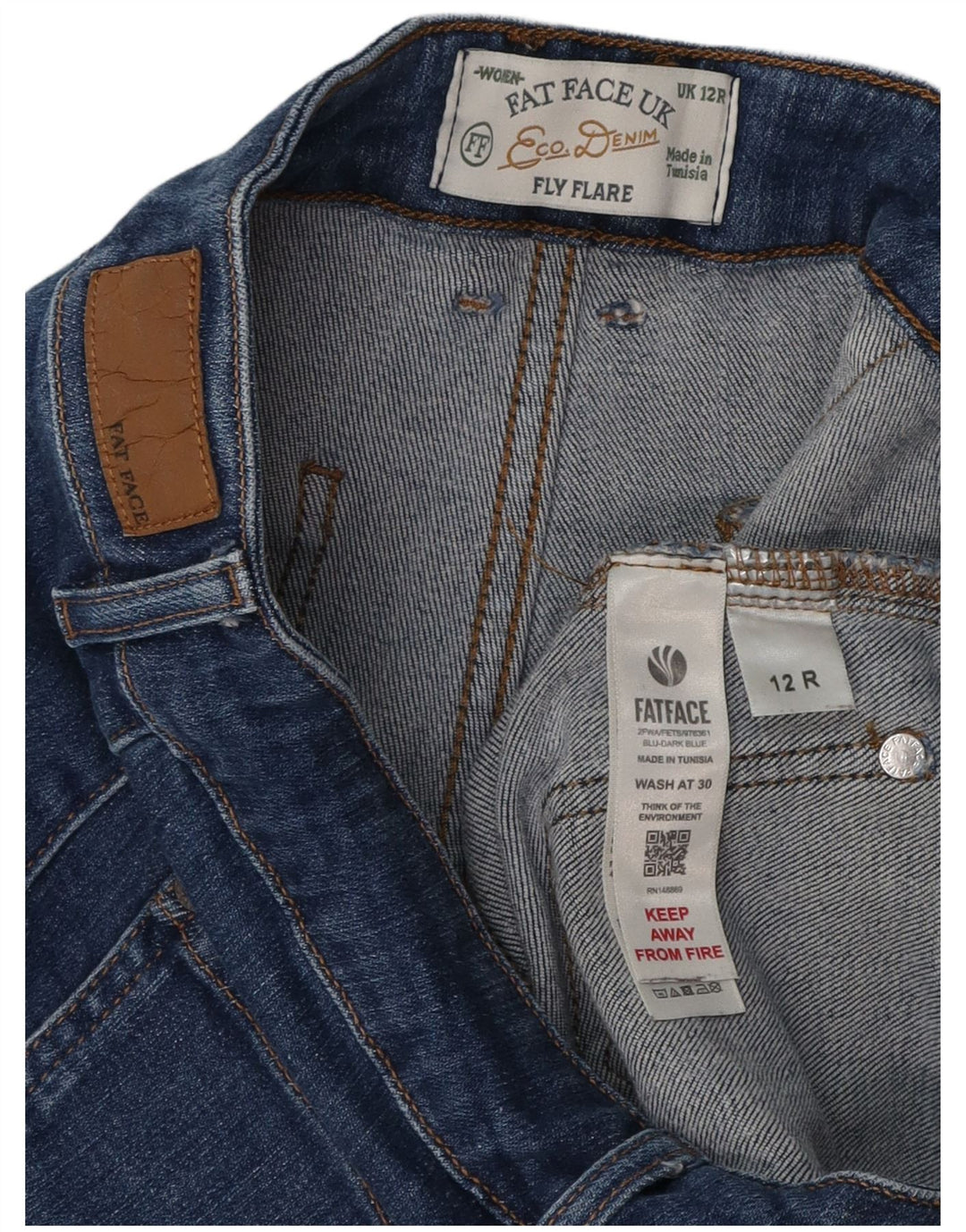 FAT FACE Feminino Fly Flared Jeans UK 12 Médio W30 L30 Azul Algodão