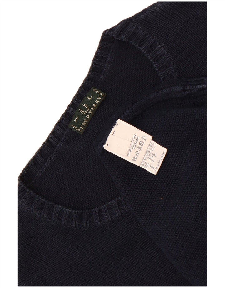 Suéter masculino Fred Perry com gola redonda, grande algodão azul marinho