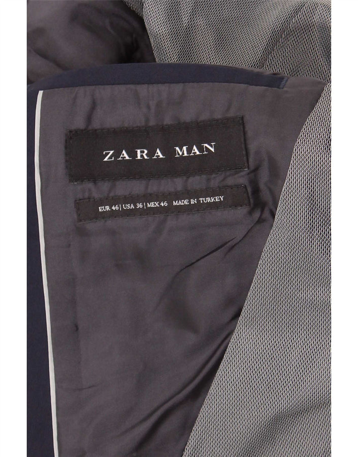 Jaqueta blazer masculina Zara com 2 botões UE 46 pequena azul marinho