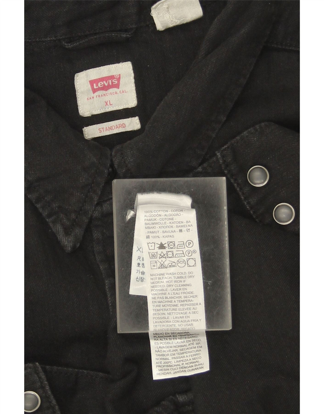 Camisa jeans masculina padrão Levi's XL preta de algodão