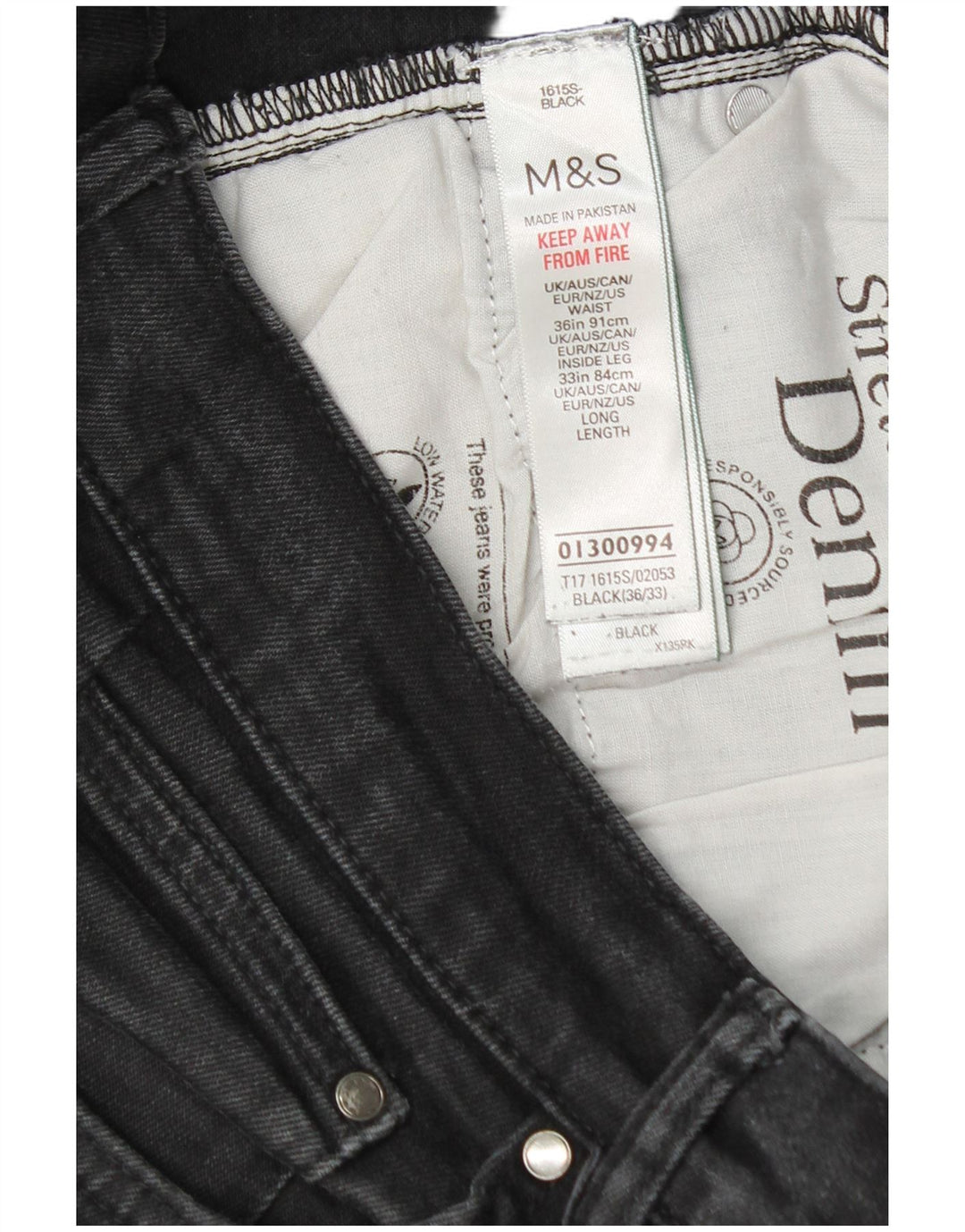 Marks & Spencer Mens Jeans Slim W36 L33 Algodão Preto