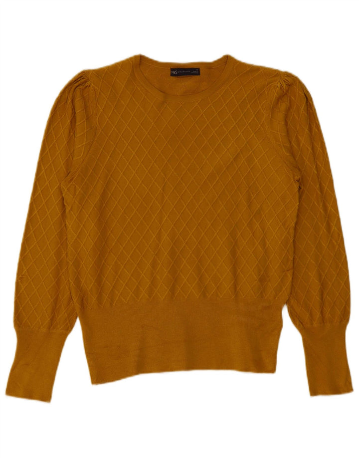 Suéter feminino Marks & Spencer com gola canoa Reino Unido 12 médio amarelo